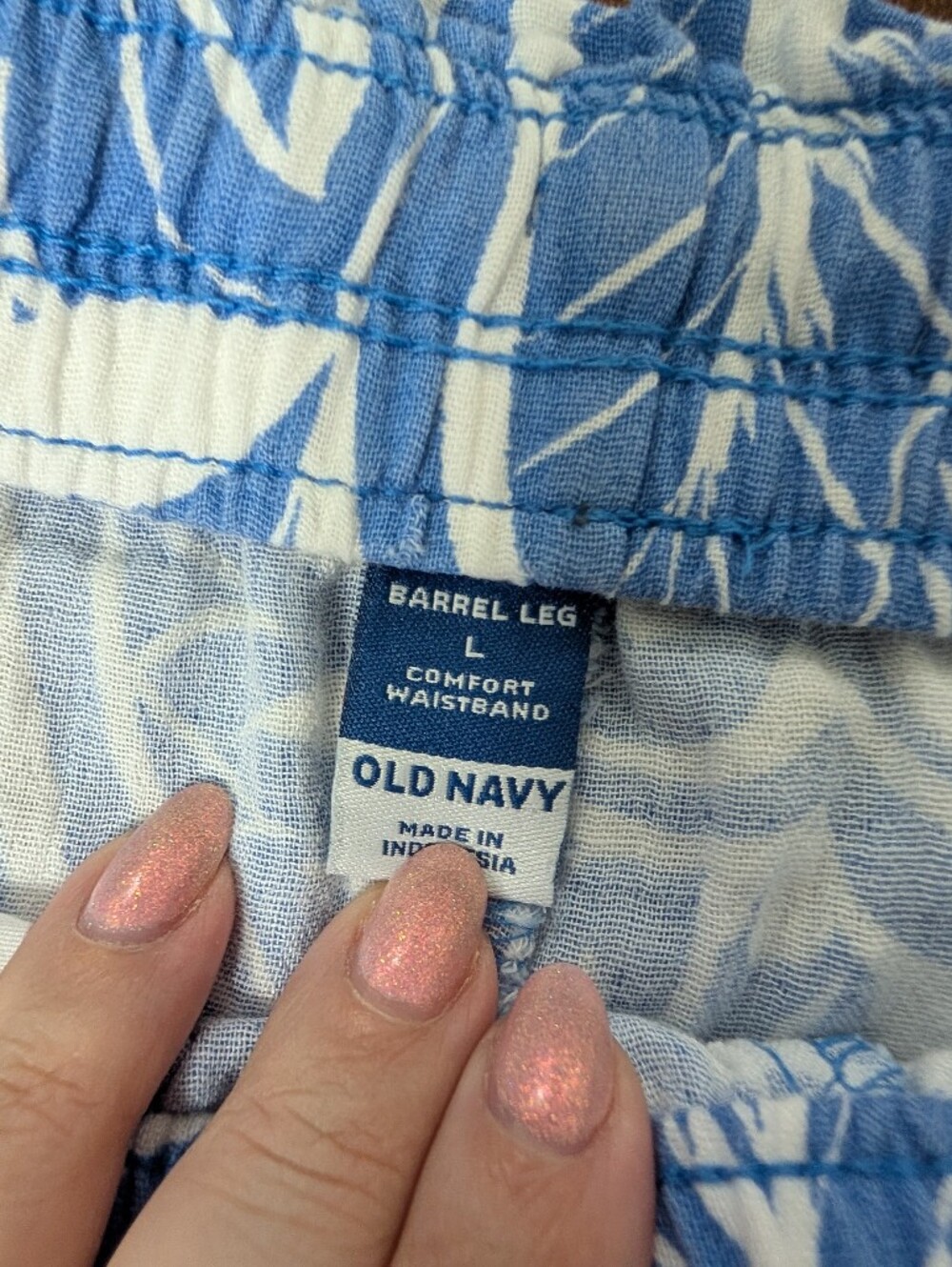 Old Navy Linen Blue And White Matching Set Barrel Leg Sizes M And L - Picture 9 of 11